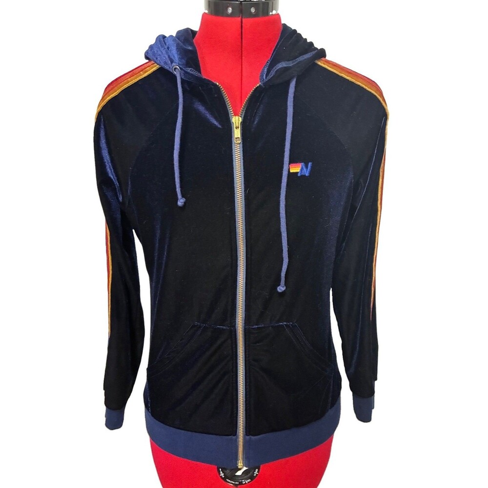Aviator Nation Women’s Blue Velvet Track Jacket Size Small